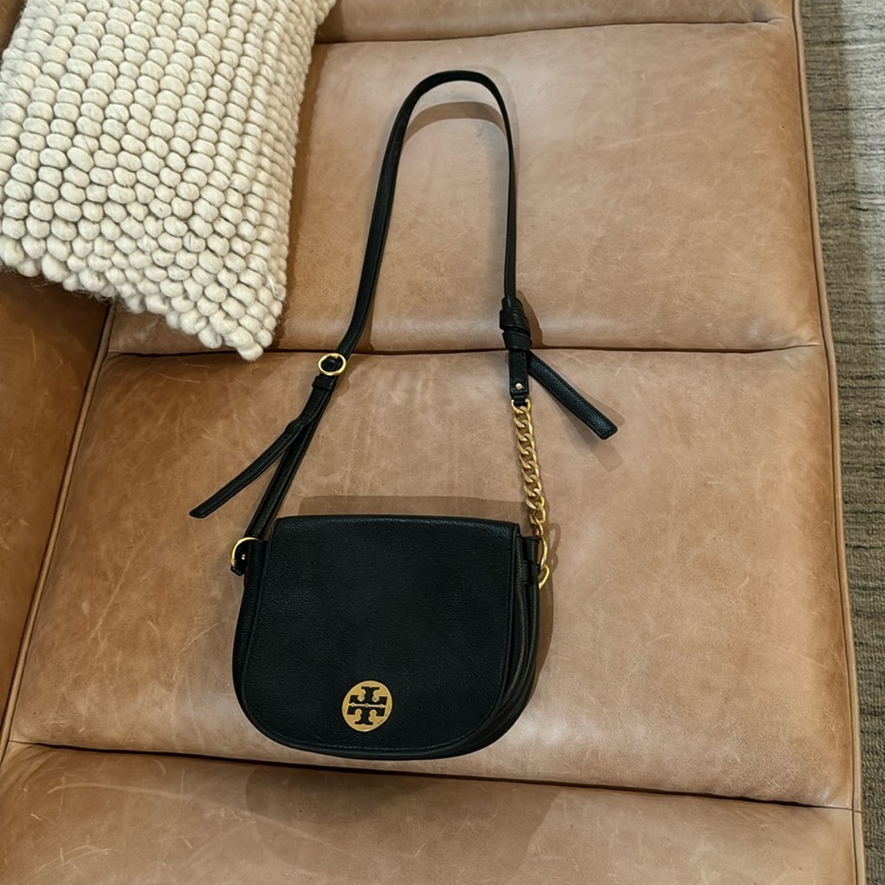 Tory Burch Black Leather Crossbody with Gold Logo